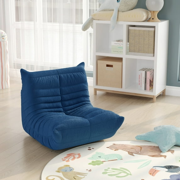 Children's Reading Corner Sofa Chair, Velvet Armless Lounge Chair with Caterpillar Shape, Comfy Children's lazy Floor Sofa for Living Room, Bedroom, Salon, Office and Reading Room, Blue