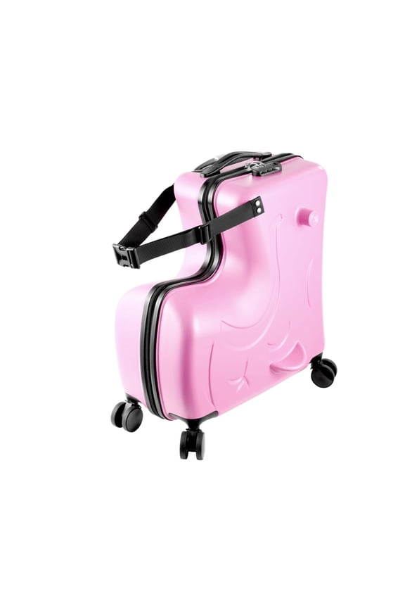 Children’s Ride-On Luggage, 20 Inch Kids Travel Suitcase with Safety Belt and Combination Lock for Secure School Trips and Camp Adventures (Pink)