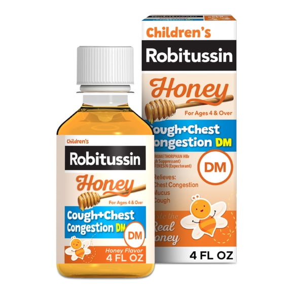 Children's Robitussin Kids Cough Congestion DM and Cold Medicine, Honey, 4 Fl Oz