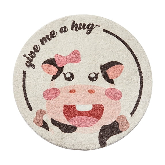 Children's Room Round Carpet Bedroom Round Cute Cow Carpet Polyester Carpet,B,Imitation Cashmere