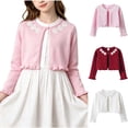 thumbnail image 1 of Girls Ruffled Cardigan Sweater Children's Round Neck Long Sleeved Knitted Cardigan Medium and Large Children's and Comfortable Cardigan Jacket Girls Cropped Cardigan for Dress, 1 of 9