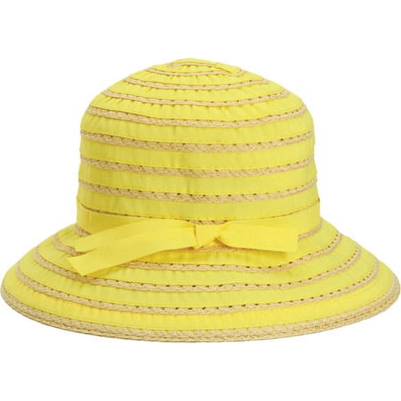 Children's San Diego Hat Company Ribbon And Paper Straw Bucket Hat RBK3080 Yellow L (4-8Y)