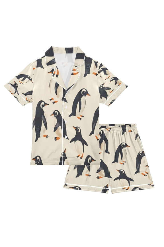Children's Satin Pajama Sets Pajama Sets Button-Up Satin Pajama Set for Boys & Girls Cute Penguin XXL