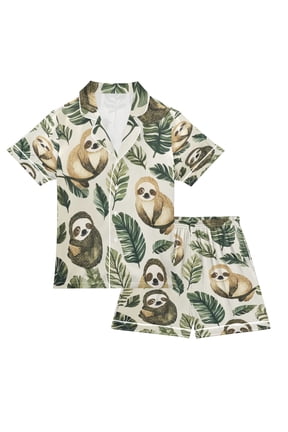 Children's Satin Pajama Sets Pajama Sets Button-Up Satin Pajama Set for Boys & Girls Cute Sloth Seamless M