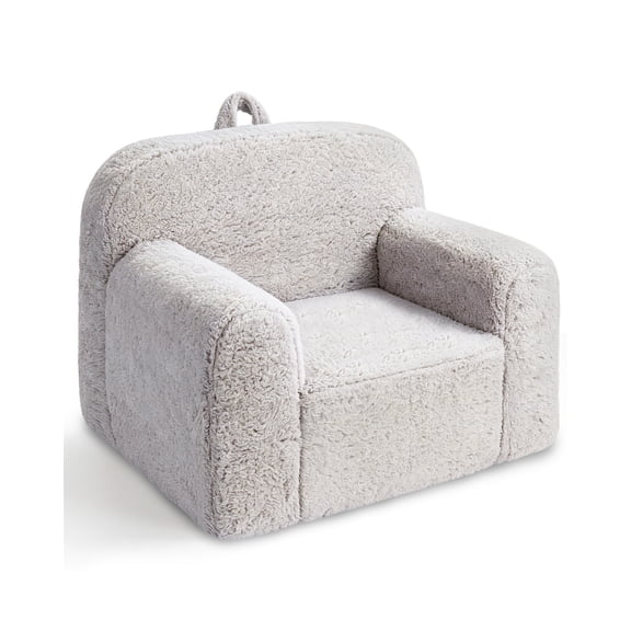 Toddler & Kids Chair Comfy for 1-3 Years Old, Toddler Couch with Washable Soft Sherpa Cover, Stable High-Resilience Foam Kid Sofa, Light Grey