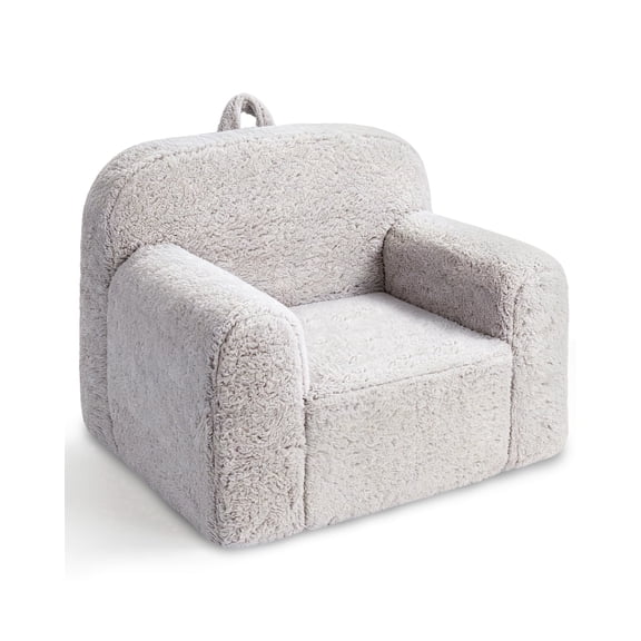 Toddler & Kids Chair Comfy for 1-3 Years Old, Toddler Couch with Washable Soft Sherpa Cover, Stable High-Resilience Foam Kid Sofa, Light Grey