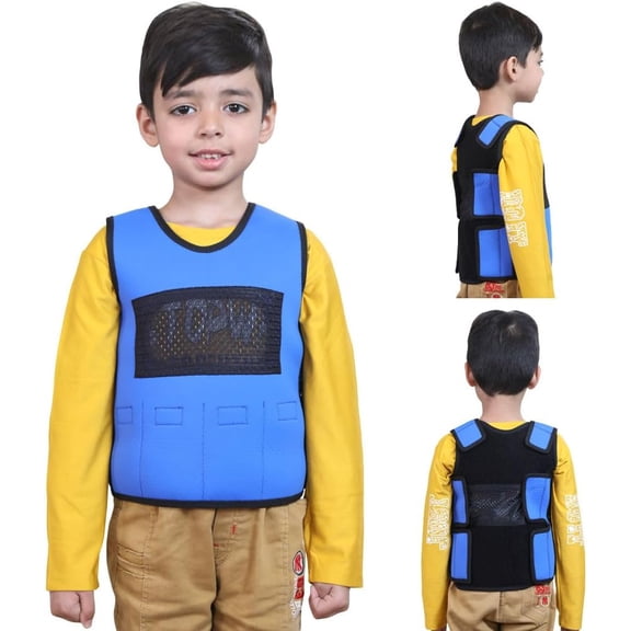 Children's Sensory Weighted Vest for Children with Sensory Issues, Autism, ADHD | Adjustable Therapeutic Support | Compression Vest | Includes 6 Removable Weights | Blue, Small