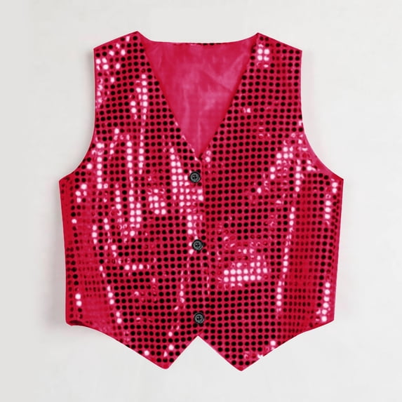 Children's Sequin Vest, Shiny Button Front Sleeveless Top for Boys and Girls, Sparkly Layering Piece for Parties, Performances, Perfect as a Standalone Statement Piece or Costume Accessory - Hot Pink