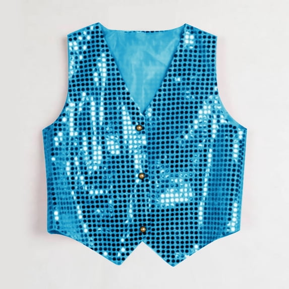 Children's Sequin Vest, Shiny Button Front Sleeveless Top for Boys and Girls, Sparkly Layering Piece for Parties, Performances, Perfect as a Standalone Statement Piece or Costume Accessory - Sky Blue