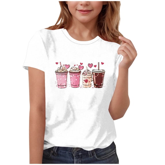 Auroural Girls Shirts Size 10-12 Girl Clothes under $10 Girl's Summer Clothes Short Sleeved Printed T-Shirt Round Neck Short Sleeved Casual Versatile Tops For Kids White 160