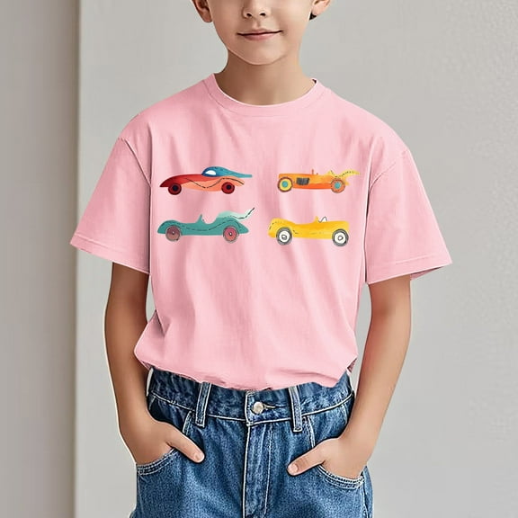 Children's Short Sleeved Top Funny Cartoon Graphic Printed Pattern Tee Round Neck Half Sleeved Casual Versatile T Shirts Pink 9-10 Years