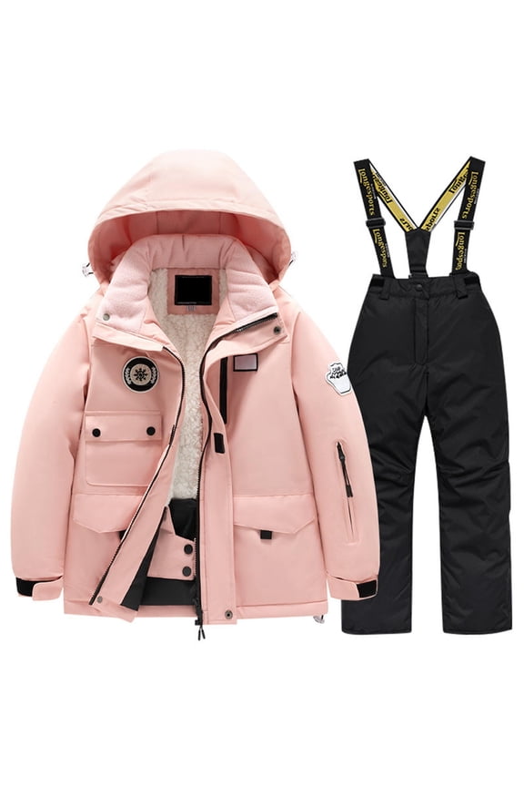 Children's Ski Suit Multi Pocket Jacket And Pants Winter Windbroof Snowboarding Winter Warm Snow Suits Unisex Girls Outfits Set 4 Years-6 Years