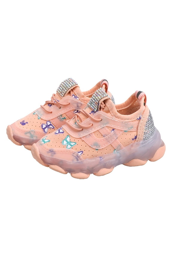Children's Sneakers Butterfly Print Shews for Girls Led Light Shoes Daddy Girls Shoes Size 3 Shoes Lacing Breathable Soft Tennis Shoes for Girls Soles 7