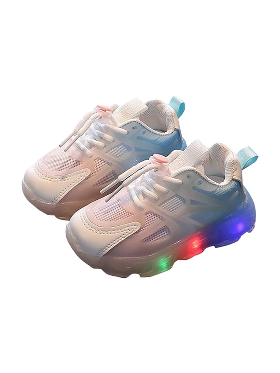 Children's Sneakers Color Gradient LED Light Shoes Dad Shoes Lace Up Soft Soles Sizes 8 Little Kid(Green)