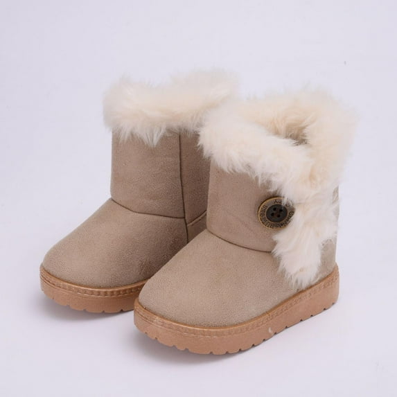Children's Snow Boots Mid-Calf Winter Warm Waterproof Anti-slip Toddler Kids Boots Fleece Lined for Girls Solid Color Thermal Design