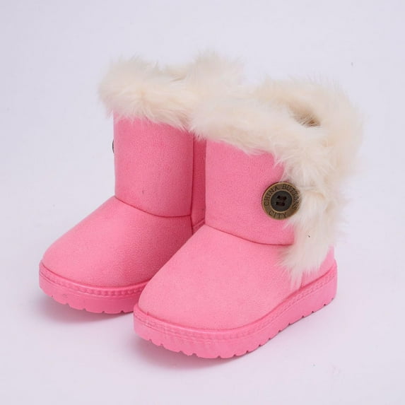 Children's Snow Boots Mid-Calf Winter Warm Waterproof Anti-slip Toddler Kids Boots Fleece Lined for Girls Solid Color Thermal Design