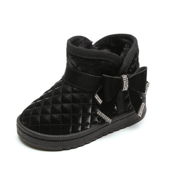 Children's Snow Boots with Bow Decoration Winter Warm Waterproof Anti-slip Toddler Kids Boots Fleece Lined Short Boots for Girls Solid Color Design