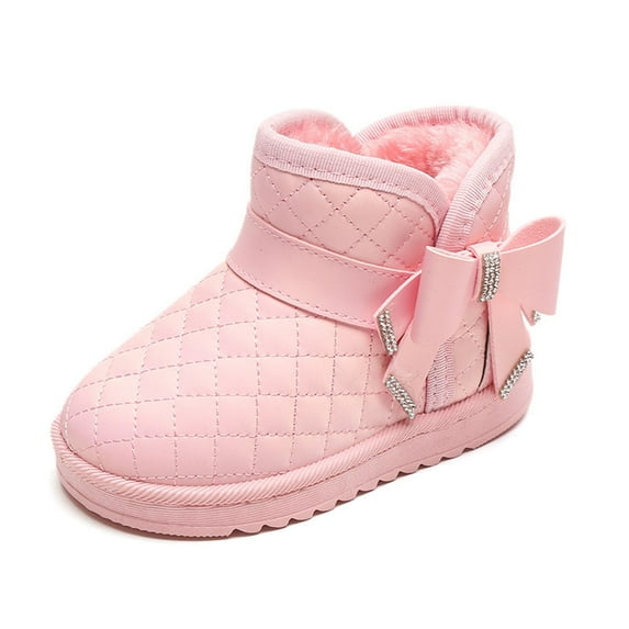 Children's Snow Boots with Bow Decoration Winter Warm Waterproof Anti-slip Toddler Kids Boots Fleece Lined Short Boots for Girls Solid Color Design