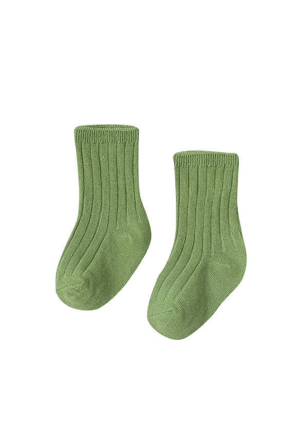 Children's Socks Boys And Girls Cotton Socks Double Needle Mid Calf Baby Baby Solid Color Socks Baby Socks Green 3 Years-5 Years
