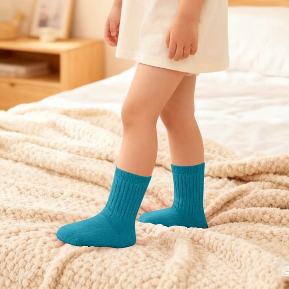Children's Socks for Boys Girls Solid Color Medium Tube Socks Comfortable Loose Sports Ankle Socks Cotton Socks Girls Blue 5Y