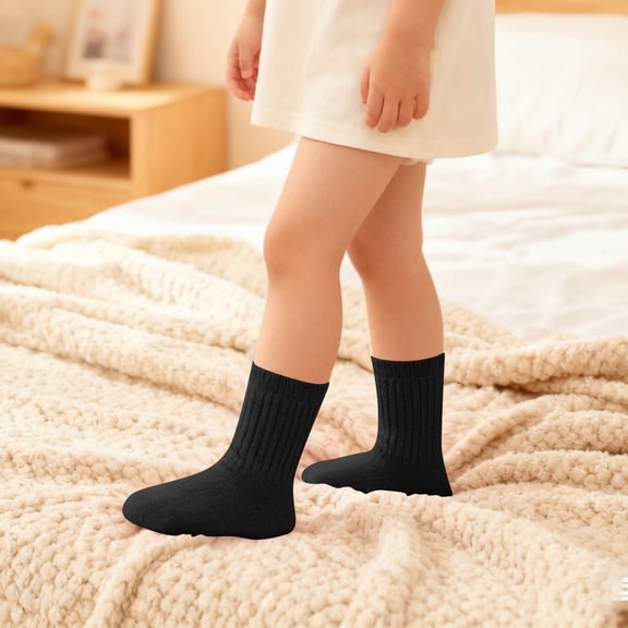 Children's Socks for Boys Girls Solid Color Medium Tube Socks Comfortable Loose Sports Ankle Socks Pilates Socks Black 2Y