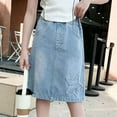 thumbnail image 1 of Children's Solid Color A-Line Denim Skirt Stretchy Casual Knee Length Workwear Jean Skirt for Girls Girls Plaid Pleated Skirt Outfit Light Blue 15Y, 1 of 6