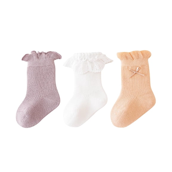 Children's Solid Color Cotton Socks Newborn Lace Socks Baby Socks Children's Socks For Boys and Girls Orange M