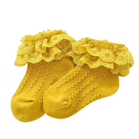 Children's Solid Color Cotton Socks Newborn Lace Socks Baby Socks Children's Socks For Boys and Girls Yellow A 7-8 Years