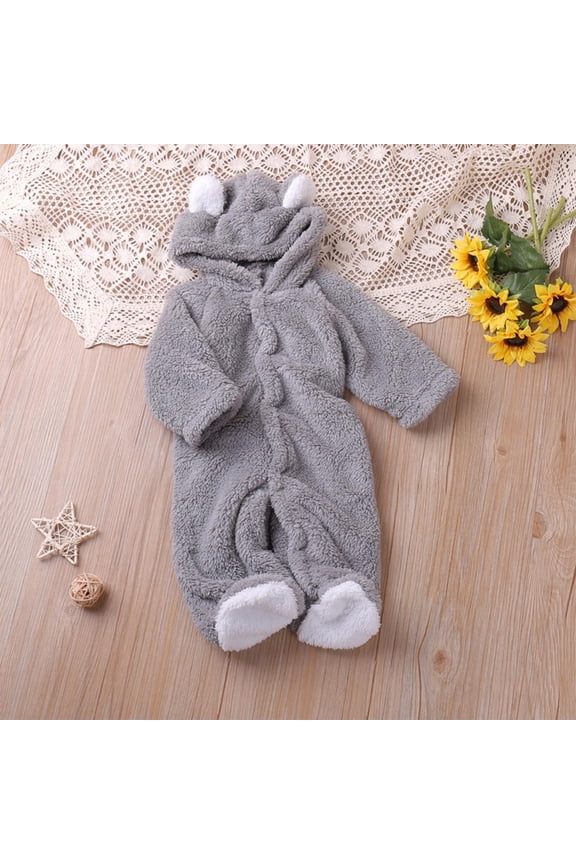 Children's Solid Color Crawling Suit With Round Neck Long Sleeved Hooded Foot Wrapped Jumpsuit