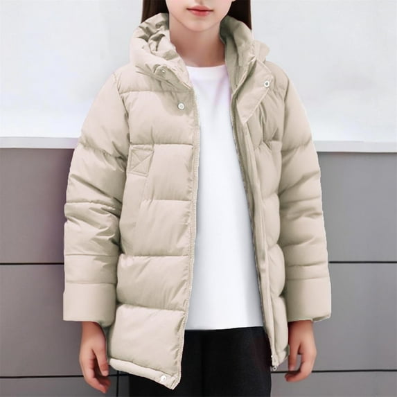 Children's Solid Color Hooded Thick Medium Long Jacket (3-12Y) - Casual Warm Jacket with Pockets for Everyday Wear, Limited Time Offer