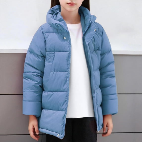 Children's Solid Color Hooded Thick Medium Long Jacket (3-12Y) - Casual Warm Jacket with Pockets for Everyday Wear, Limited Time Offer