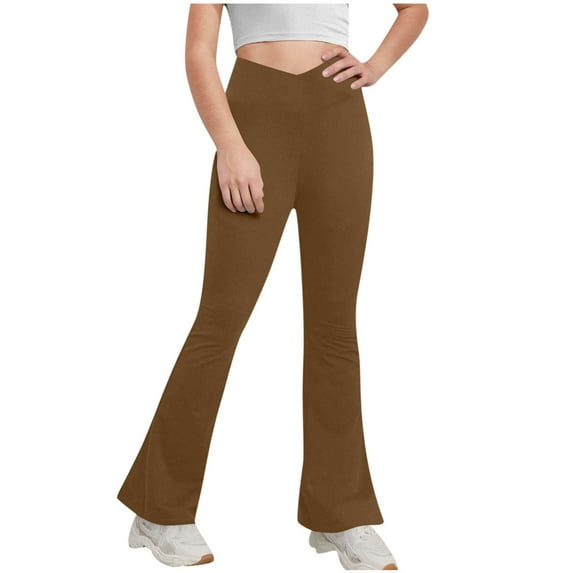 Children's Solid Color Pants with Pockets Yoga Sports Pants Casual Pants Kids Bell-Bottoms Leggings High Waisted Yoga Dance Pants Teen Girls Sport Elasticity Pants Girls' Flare Leggings