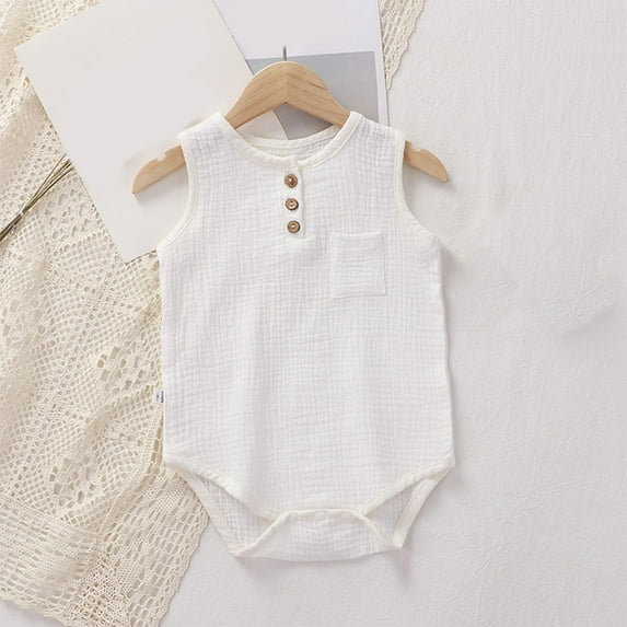 Children's Solid Color Round Neck Sleeveless Jumpsuit Baby Summer Breathable Bag Fart