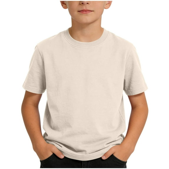 Auroural Girls Shirts Size 14-16 Children's Solid Color Short Sleeved Mid Size Children T-Shirt Top Summer Boys and Girls Round Neck Short Sleeved Shirt Beige 14-15 Years