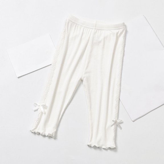 Children's Solid Color Soft and Slim Thin Elastic Outer Pants With Bow Tie Girls Pants Size 10-12 Girls White Sweatpants