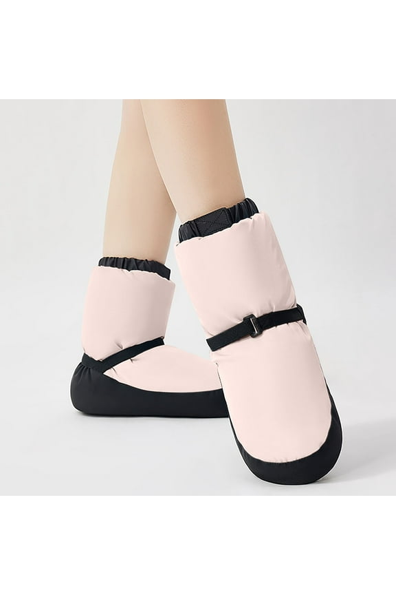 Children's Solid Color Straps Dance Shoes Warm Practice Shoes Thermal Boots Body Shaped Shoes for Girls Kids Toddler Soft Sole Non-Slip Artificial Leather