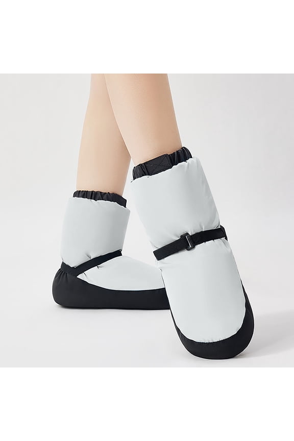 Children's Solid Color Straps Dance Shoes Warm Practice Shoes Thermal Boots Body Shaped Shoes for Girls Kids Toddler Soft Sole Non-Slip Artificial Leather