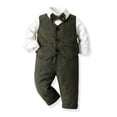 thumbnail image 1 of Children's Solid Color Three-Piece Gentleman Suit Set,Long Sleeve Lapel Collar Shirt,Vest and Straight Leg Pants,Formal Attire for Boy and Girl,Ideal for Weddings,School Events,Parties Blackish Green, 1 of 8