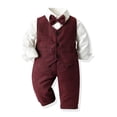 thumbnail image 1 of Children's Solid Color Three-Piece Gentleman Suit Set,Long Sleeve Lapel Collar Shirt with Vest and Straight Leg Pants,Formal Attire for Boys and Girls,Ideal for Weddings,School Events, Parties - Wine, 1 of 8