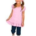 thumbnail image 1 of Auroural Girls Clothes under $5.00 Girl's Short Sleeve Tops Color Puffed Sleeves Short Sleeves Round Neck Falbala T-Shirt Spring and Summer Solid Top For Kids Pink 1-2Years, 1 of 8