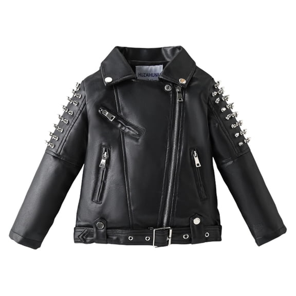 Children's Spring Autumn Fashion Motorcycle PU Leather Jackets Boys Girls Zipper Coat