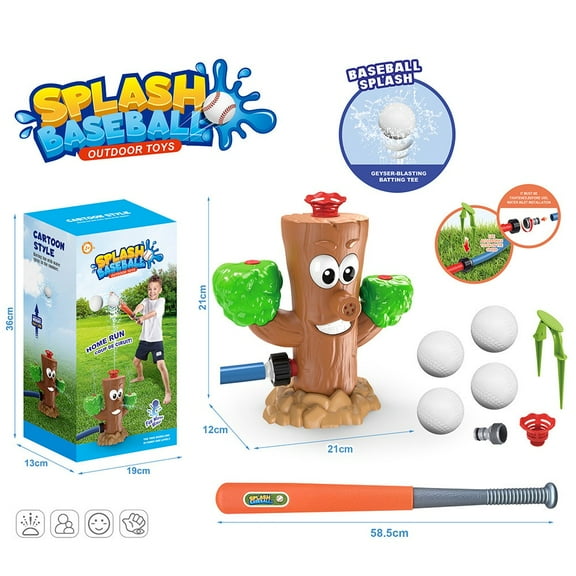 Children's Sprinkler Toy, Baseball Sprinkler Set, 2-in-1 Water Sprinkler with 360° Rotating Nozzle and Retractable Baseball, Outdoor Summer Water Play for Kids Ages 3-11
