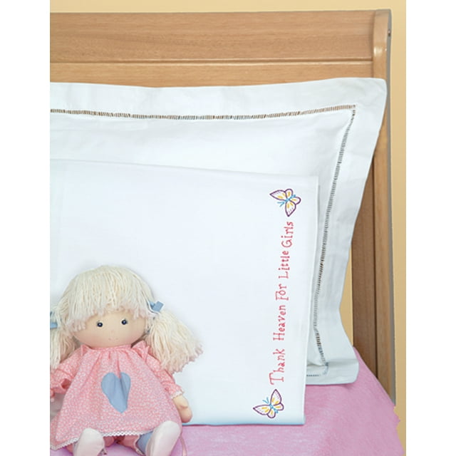 Children's Stamped Pillowcase W/White Perle Edge 1/Pkg-Little Girls, Pk 2