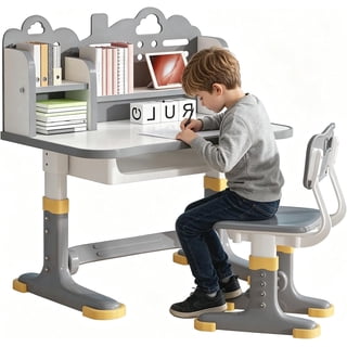 Children's Study Desk and Chair Set (Ages 3-12) - Height Adjustable Children's Study Desk | Ergonomic Chair (Gray)