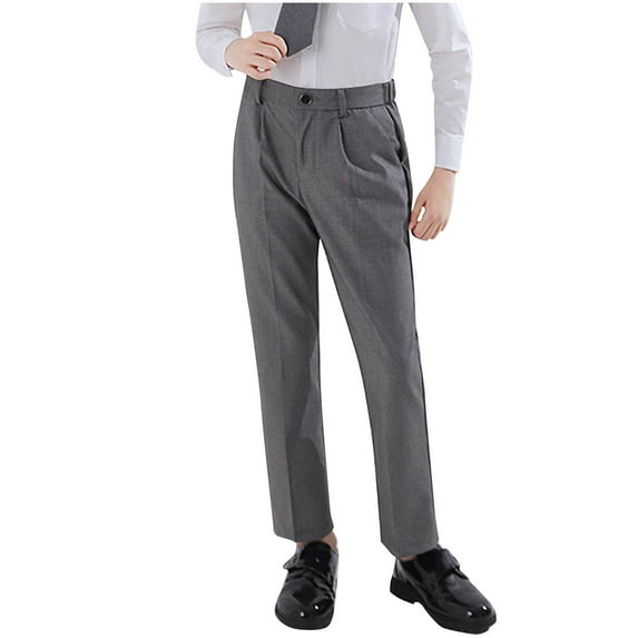 Children's Suit Pants Fashion Solid Color Elastic Waist Long Pants Temperament Comfortable Trousers with Pockets Gray 8-9 Years