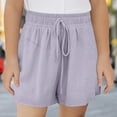 thumbnail image 1 of Children's Summer Beach Shorts Girls Solid Color Linen Boho Short Pants Elastic Waist Casual Travel Shorts Purple 9-10Y, 1 of 8