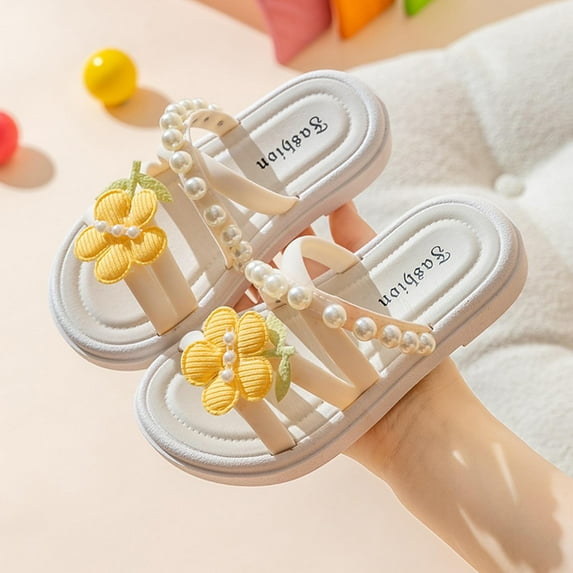 Children's Summer Fashion Bow Pearl Sandals Thick Bottom Middle Heel Roman Beach Shoes Children's Shoes zapatos de niñas