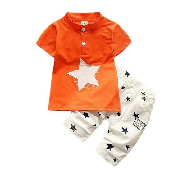 Children's Summer New Short Sleeve Set for Boys One Star Patch Printed Fashion Two Piece Set