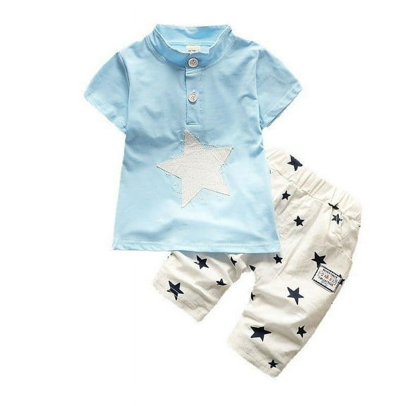 Children's Summer New Short Sleeve Set for Boys One Star Patch Printed Fashion Two Piece Set