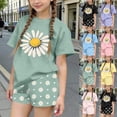 thumbnail image 1 of Auroural Toddler Girls Clothes 5T Girls Children's Summer Floral Printed Leisure Round Neck Short Sleeves Top and Shorts Two-Piece Set for Kids, 1 of 7